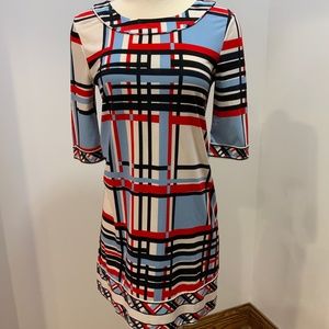 BCBG MaxAzria Retro Blue and Red Mod Dress Size XS